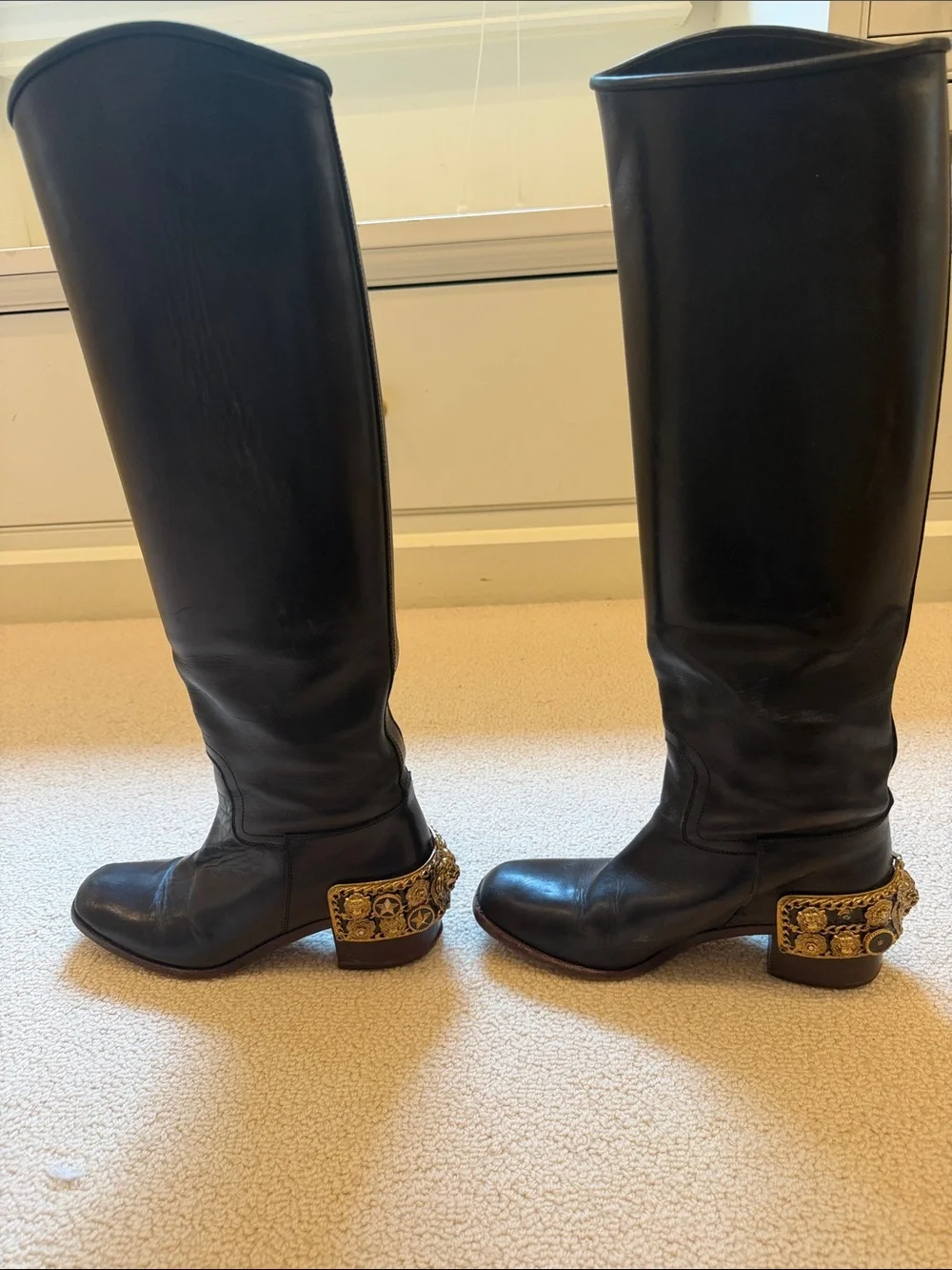CHANEL Black Over-the-Knee Leather Riding Boots